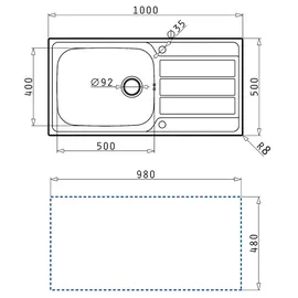PYRAMIS Einbauspüle ATHENA 5 inkl. Excentergarnitur 1000 x 500 mm