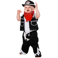 Jannes - Kinder-Kostüm Cowboy mit Chaps und Weste, schwarz weiß, Kleinkinder 74