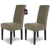 SCHEFFLER-Home Stuhlhussen Stretch Luna/Stuhlhussen 2er Set Taupe/elastische Flanell Stuhlabdeckungen/Stuhlhussen Schwingstühle/Hussen Stuhl Überzieher mit Gummiband/Stuhlhussen Samt