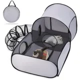 Tailtastic Hunde-Laufstall mit Umrandungstunnel, Outdoor/Indoor Katzenlaufstall mit atmungsaktiven weichen Seiten, TailTastic Katzengehege Zelt für Kleintiere, tragbares Katzenzelt mit Tragetasche