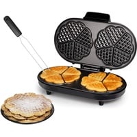 Doppel Waffeleisen 10 dünne herzförmige Waffeln 2x Ø16cm Herzchen Waffelbäcker 1200 Watt mit Waffelgabel zum leichten Entnehmen der Herzwaffeln