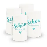 itenga 6X Windlicht Tischlicht aus Folie Schön DASS du da bist I 10,0 x 21,0 cm I ideal als Tischdeko für Jede Feierlichkeit I geeignet für Teelichter oder LED-Kerzen (türkisblau)