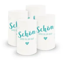 itenga 6X Windlicht Tischlicht aus Folie Schön DASS du da bist I 10,0 x 21,0 cm I ideal als Tischdeko für Jede Feierlichkeit I geeignet für Teelichter oder LED-Kerzen (türkisblau)