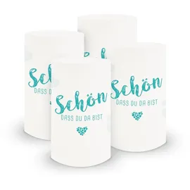 itenga 6X Windlicht Tischlicht aus Folie Schön DASS du da bist I 10,0 x 21,0 cm I ideal als Tischdeko für Jede Feierlichkeit I geeignet für Teelichter oder LED-Kerzen (türkisblau)