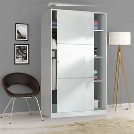 Dmora Kleiderschrank mit 2 Schiebetüren, Schrank mit 4 Einlegeböden und Kleiderstange, 120x50h200 cm, Weiß Holzwerkstoff, 3 Fächer, 120x200x50 Schlafzimmer Kleiderschränke, Schwebetürenschränke