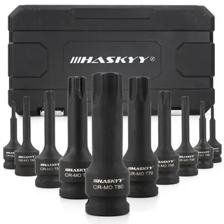 HASKYY Schlagschrauber Nüsse Satz 1/2 Zoll T20-T80 Torx Steckschlüssel Bits Set 10 tlg. Torx Stecknüsse Set - KFZ, Motorinstandseztung, Bremsenwartung & Getriebereparatur Werkzeug