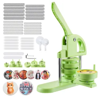 Vevor Buttonmaschine Knopfmachermaschine Badge Punch Press rund, Pinmaker mit 200 Knopfteilen & Kreisschneider & verstärkter ergonomischer Griff, DIY Badge Press Machine Button Maker (Grün(32/58 mm))