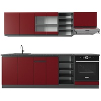 Vicco Küchenzeile Küchenblock Einbauküche R-Line J-Shape Anthrazit Rot 240 cm modern Küchenschränke Küchenmöbel