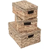 Mendler 3er Set Aufbewahrungsbox HWC-C23, Truhe Kiste Box mit Deckel, Wasserhyazinthe naturfarben