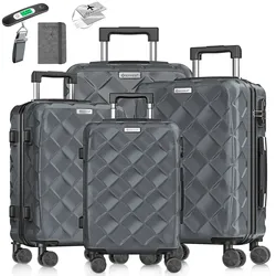 KESSER® Reisekoffer Set 4-teilig   Kofferset ABS Hartschalenkoffer mit Zahlenschloss, Kofferwaage & Reisebrieftasche 360° Rollen   Handgepäck & große Koffer für Business & Reise Trolley