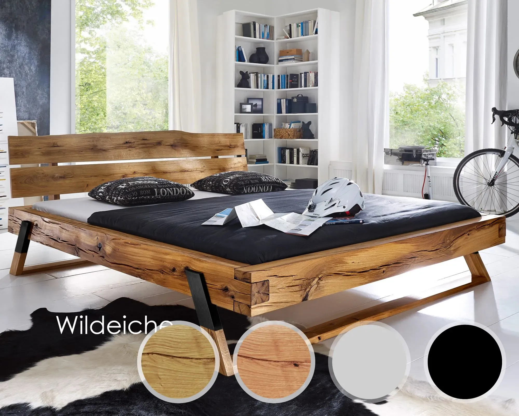 3S Frankenmöbel »Forest« Massivholz Balkenbett Wild BE-0276 / 180x200 cm / Wildeiche geölt / Alteisenoptik