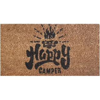 Bestlivings Fußmatte Kokos 25x50cm im Design: Happy Camper - Schmutzfangmatte für Innen- und Außenbereich, Fussmatte schmal - PVC Unterseite