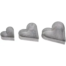 Chic Antique Herz Tablett 3er Set Zink-Look, H5/L22/B22 cm, antique zink