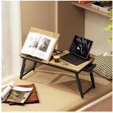 HOMCOM Monitor-Halterung Betttisch für Sofa Arbeiten, (bis 17 Zoll, Laptoptisch, 1-tlg., Betttisch, Höhenverstellbar und neigbar, faltbar, mit Schublade) beige