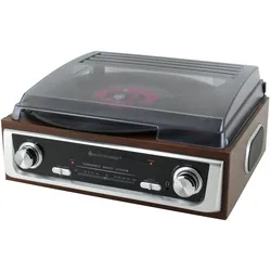 Soundmaster PL196H Plattenspieler Radio Stereo-Lautsprecher Kopfhörerbuchse Echtholz Retro Nostalgie
