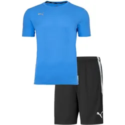 PUMA Herren Finisher Set - Training Shorts kurz, Funktionsshirt Rundhals uni Schwarz/Blau 3XL