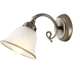 Wand Leuchte Landhaus Stil Beleuchtung Alt Messing Glas Lampe satiniert im Set inkl LED Leuchtmittel