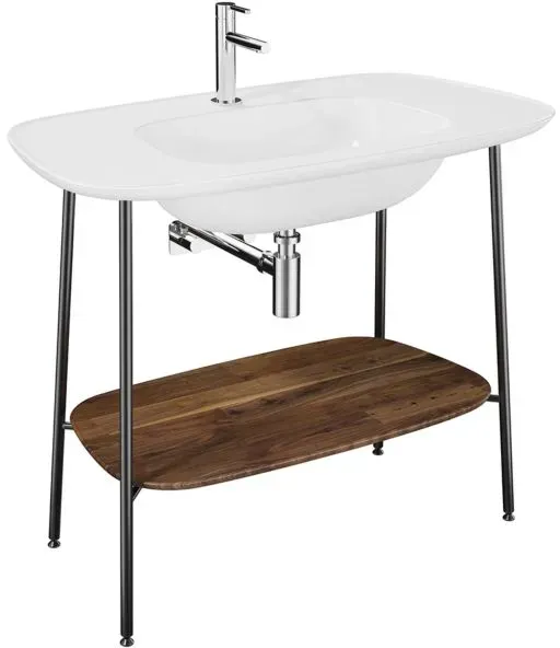VitrA Plural Waschtisch-Set 64044 99,5 x 55 x 83,5 cm, mit Ablage Walnuss, weiß hochglanz