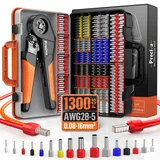 Preciva Crimpzangen Aderendhülsen Set, Crimpzange 0,08-16mm2 Aderendhülsenzange mit 350 Twin und 950 Einzeilige Aderendhülsen Set für Heimwerker und industrieller Bedarf Presszange 16mm2