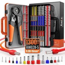 Preciva Crimpzangen Aderendhülsen Set, Crimpzange 0,08-16mm2 Aderendhülsenzange mit 350 Twin und 950 Einzeilige Aderendhülsen Set für Heimwerker und industrieller Bedarf Presszange 16mm2