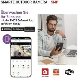 EMOS GoSmart Outdoor Überwachungskamera 5MP mit App 2K Smart Home IP-Kamera, IP65 wasserdicht H4057