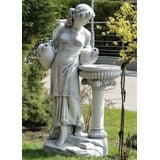 Casa Padrino Jugendstil Wasserspeier Skulptur Frau mit Krügen und Brunnen Grau 60 x 39 x H. 140 cm - Elegante Wasserspeier Stein Figur - Barock & Jugendstil Garten Deko Accessoires