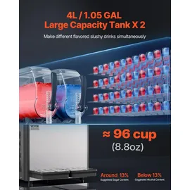 Vevor kommerzielle Slush-Maschine 4 L x 2 Doppeltank Slush-Eismaschine Slushy Machine für gefrorene Getränke, 32 Tassen Margarita-Smoothie-Maschine für Partys zu Hause Restaurants Cafés Bars