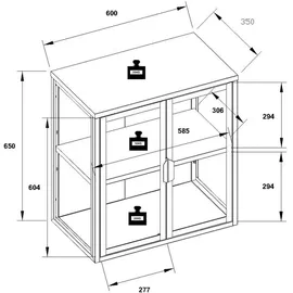 MID.YOU Hängevitrine Flokas, schwarz ¦ Maße (cm): B: 60 H: 65