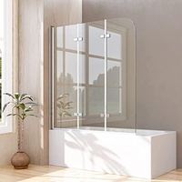 3-teilig Duschwand für Badewanne 120x140cm Faltbar Duschabtrennung Glas Badewannenaufsatz, Duschtrennwand mit 5mm Nano EGS Sicherheitsglas, Dreiteilige Silber Badewannenfaltwand Trennwand