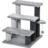 PawHut Haustiertreppe mit Ball 3-stufige Katzentreppe Hundetreppe Tiertreppe Spanplatte Plüsch Grau 45 x 40 x 48 cm