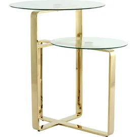 Kayoom Beistelltisch KAYOOM "Katris, Ausgefallenes Gestell aus stabilem Edelstahl", gold, B:59cm H:60cm T:59cm, Tischplatte: 100% Glas / Gestell: Edelstahl, Tische, Beistelltisch, ausgefallenes Gestelldesign aus Edelstahl, zwei Ablageflächen