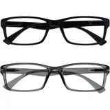 Die Lesebrille Unternehmen 2er-Pack Leser Schwarz Grau Designer Stil Herren Damen Lesehilfe RR92-17 +1,00