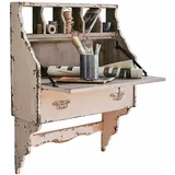 Loberon Wandsekretär Sandrine, Trendiger Shabby-Chic, Handgefertigt, mit Großer Schublade, Platzsparend, viel Stauraum, Schreibtisch, Tannenholz, antikbeige