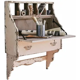 Loberon Wandsekretär Sandrine, Trendiger Shabby-Chic, Handgefertigt, mit Großer Schublade, Platzsparend, viel Stauraum, Schreibtisch, Tannenholz, antikbeige