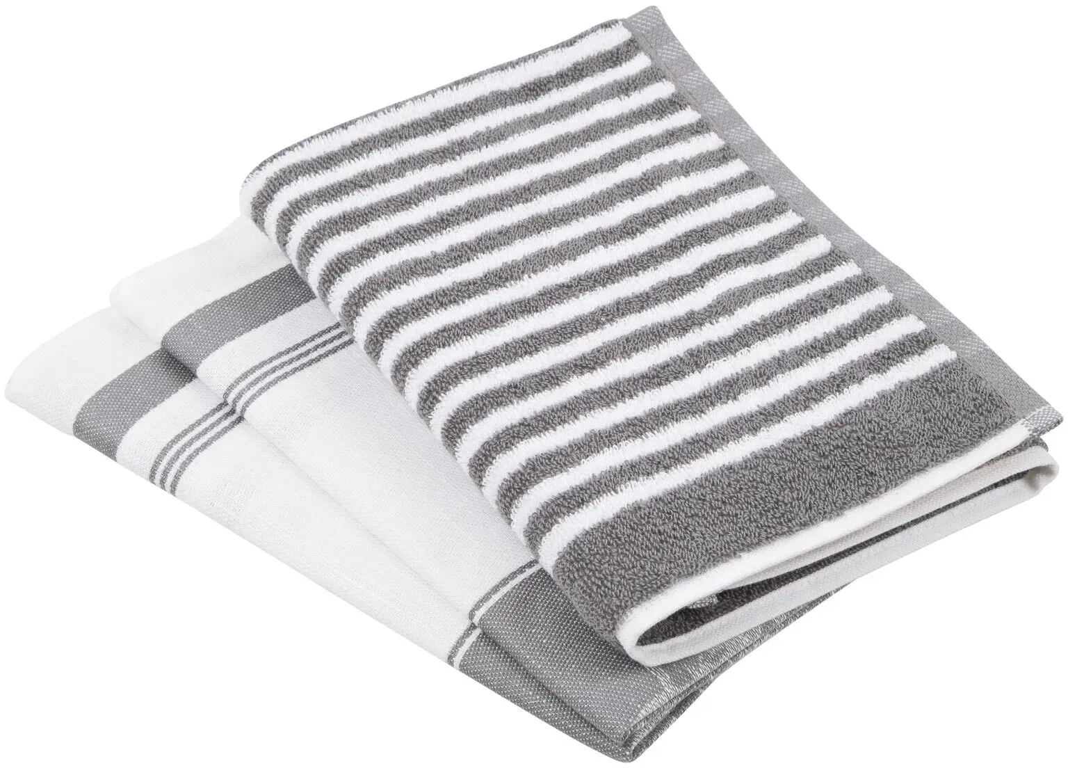 Ross 3er Küchenhandtuch Set 1960+918 2x Geschirrtuch 50x70 cm + 1x Küchenfrottiertuch 50x50 cm | silber - grau