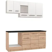 Homestyle4u Küchenleerblock, Braun, Weiß, Holz, Zeile, 180x200x60 cm, Küchen,