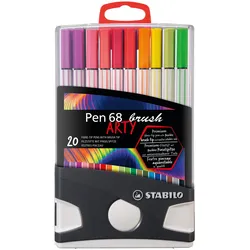 STABILO Pen 68 brush ARTY, 20 Farben, Gemischte Farben, Pinselspitze, Faser, Gem