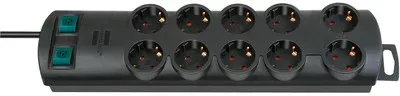Primera-Line Steckdosenleiste 10-fach, 2 Schalter, 90° Steckdosen schwarz