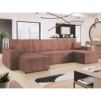 MIRJAN24 Wohnlandschaft Karl U Cord, mit Bettkasten und Schlaffunktion, Schwarze Füße, Kissen mit Reisverschluss, 312x145x82 cm rosa