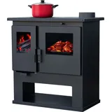 Kaminofen ALAZ GP8M Schwarz 8 kW, Kaminofen mit Backfach, Kamin Heizofen Dauerbrandofen Holzofen, Кaminholz Hüttenofen, Кaminfeuer, Fireplace wood - Schwarz