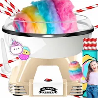 Kesser KESSER® Zuckerwattemaschine Set für dein zuhause - Mit 30x Zuckerwatte Stäbchen & Messlöffel - Retro Cotton Candy Maschine - Zuckerwatte Maschine Creme Weiß