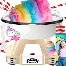 Kesser KESSER® Zuckerwattemaschine Set für dein zuhause - Mit 30x Zuckerwatte Stäbchen & Messlöffel - Retro Cotton Candy Maschine - Zuckerwatte Maschine Creme Weiß