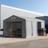 TOOLPORT Lagerzelt 6x8 m Zelthalle mit 3m Seitenhöhe PVC Plane 850 N grau wasserdicht Ganzjahreszelt mit Reißverschlusstor