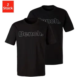 T-Shirt BENCH. LOUNGEWEAR, Herren, Gr. S, schwarz, Obermaterial: 100% Baumwolle, unifarben, Basic, Basic, Rundhals, Kurzarm, Shirts, Shirt mit Logoprint, Basicshirt mit Rundhals aus reiner Baumwolle