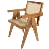 Casa Moro Rattanstuhl Holz Sessel NICO mit Rattan Auflage Armlehnen Retrostuhl (Armlehnstuhl breit & stabil für Garten Terrasse Küche Lounge Esszimmer), Kunsthandwerk, Jedes Stück ein Unikat braun