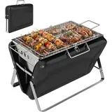 Holzkohlegrill Aus Edelstahl Bbq Smoker Mit Grillrost Griff Klappbaren Beinen Für Barbeque Camping 40x28x25,5cm Schwarz