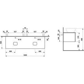 Laufen ILBAGNOALESSI Schubladenelement, 1 Hahnloch, Steinplatte Marrone Naturale, Ausschnitt rechts/links, 160x50x37cm, 2 Schubladen, H4323570972601, Farbe: Weiß matt