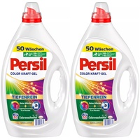 Persil Color Kraft-Gel 100 WL (2 x 50 Waschladungen), Flüssigwaschmittel mit Tiefenrein Technologie, Colorwaschmittel für reine Wäsche und hygienische Frische für die Maschine, wirksam ab 20 °C