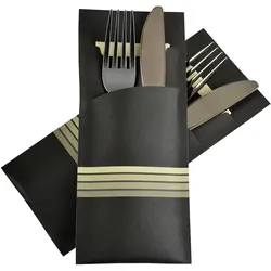 520x Pochetto Bestecktaschen 200x85mm schwarz champagner Streifen Serviette