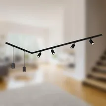 Briloner - Schienensystem Rail Komplettset, 4x GU10 Spots schwenkbar, 2x GU10 Pendel, L-Form, Lichtschienensystem Decke, Strahler Schiene, Deckenlampe, Deckenleuchte, Spotlight, 2,25m, Schwarz